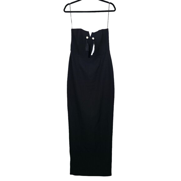 Sau Lee Imani Gown Black Tassel Strapless Keyhole‎ Maxi Dress Size 10 - Picture 3 of 11